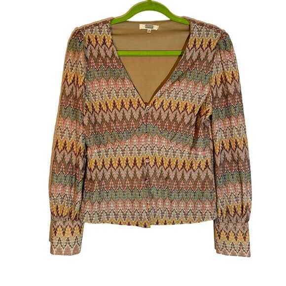 Gimmicks Sz Medium Multicolor Patterned V-Neck Button-Down blouse top - Picture 1 of 12